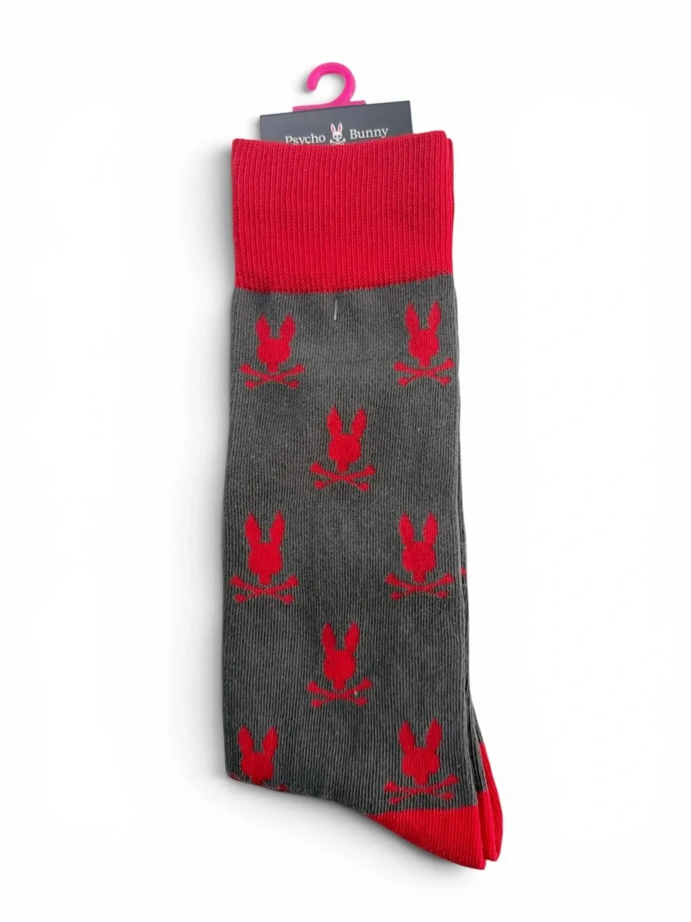 Psycho Bunny Men's Crew Socks Charcoal Grey Red Bunny Logo Size O/S NWT